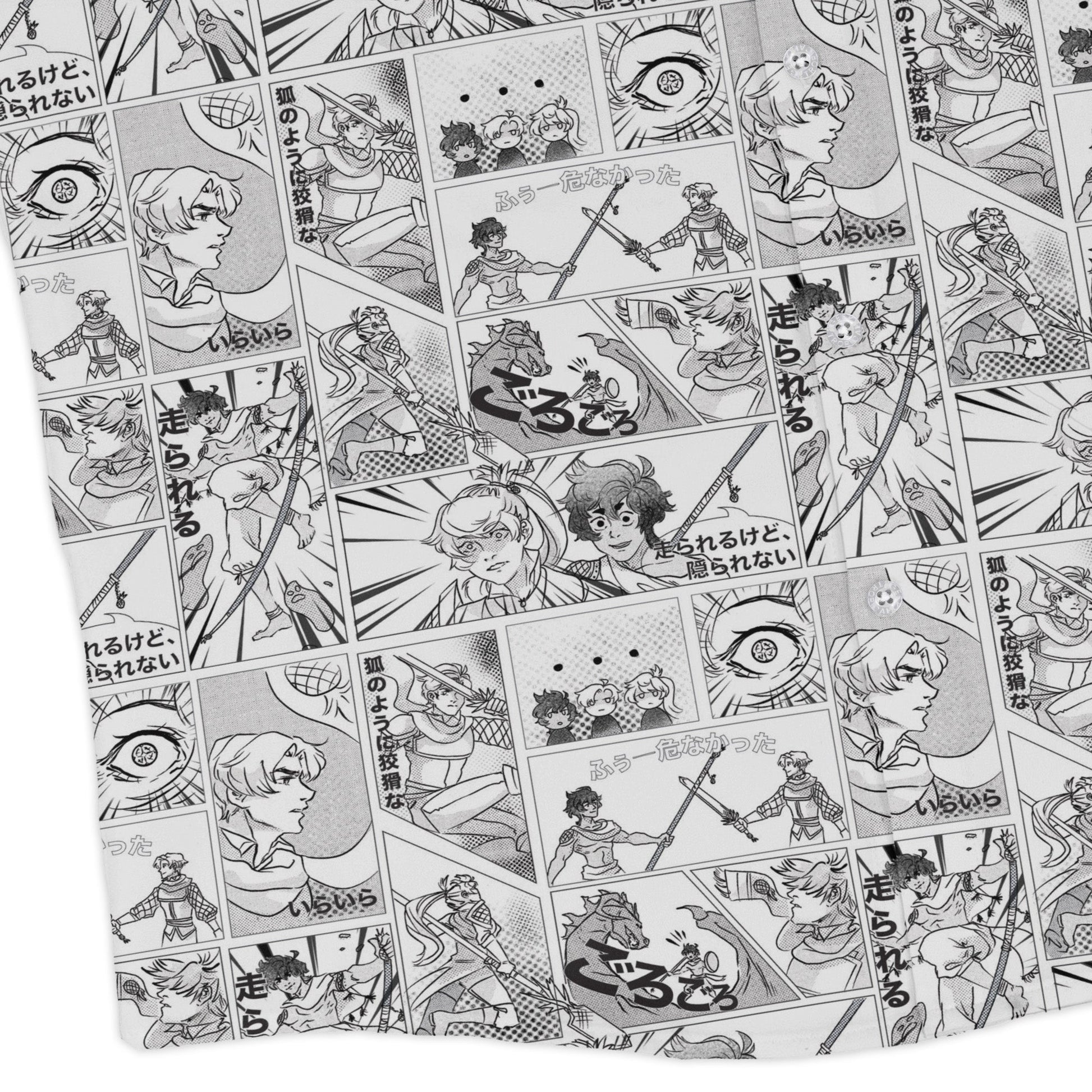 Geek Tropical Manga Long Sleeve Button Up Shirt Geek Nerd adult sizing Anime Design by Claire Murphy