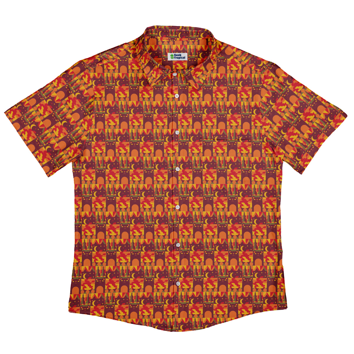 Geometric Bonfire Button Up Shirt Flat Front