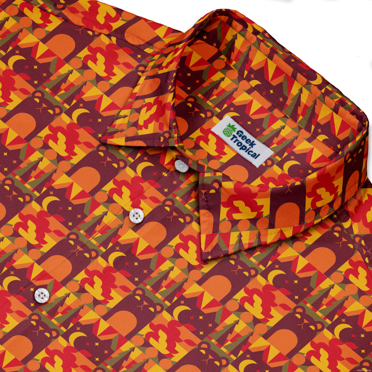 Geometric Bonfire Button Up Shirt Neck