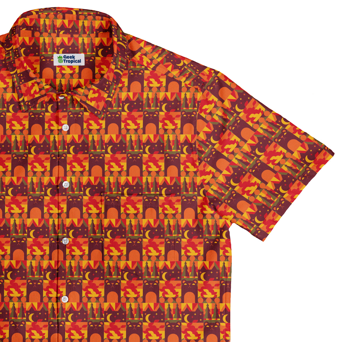 Geometric Bonfire Button Up Shirt Top Corner