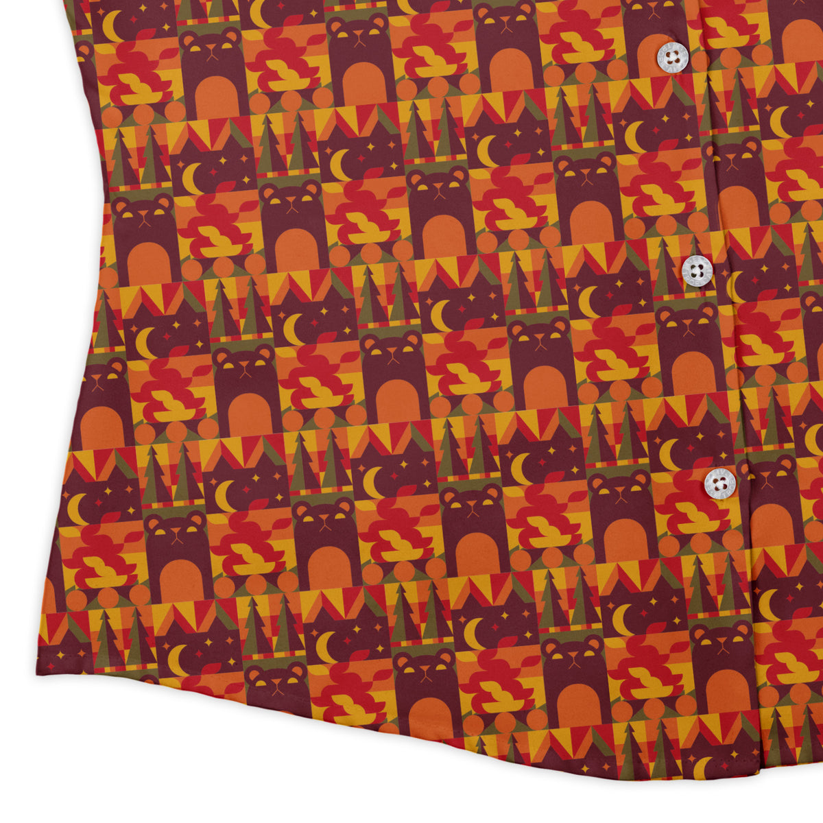 Geometric Bonfire Curvy Button Up Shirt womens corner