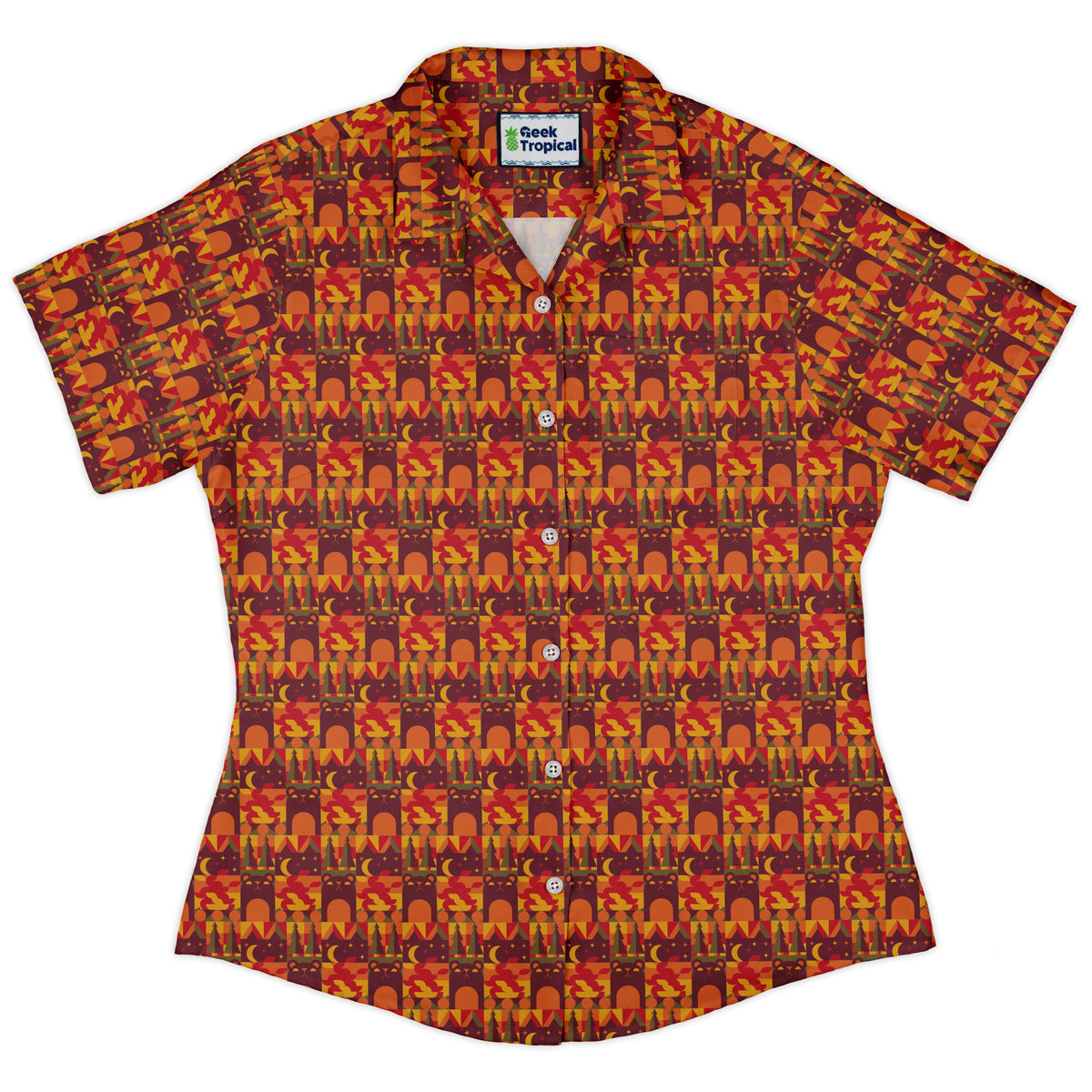 Geometric Bonfire Curvy Button Up Shirt womens front