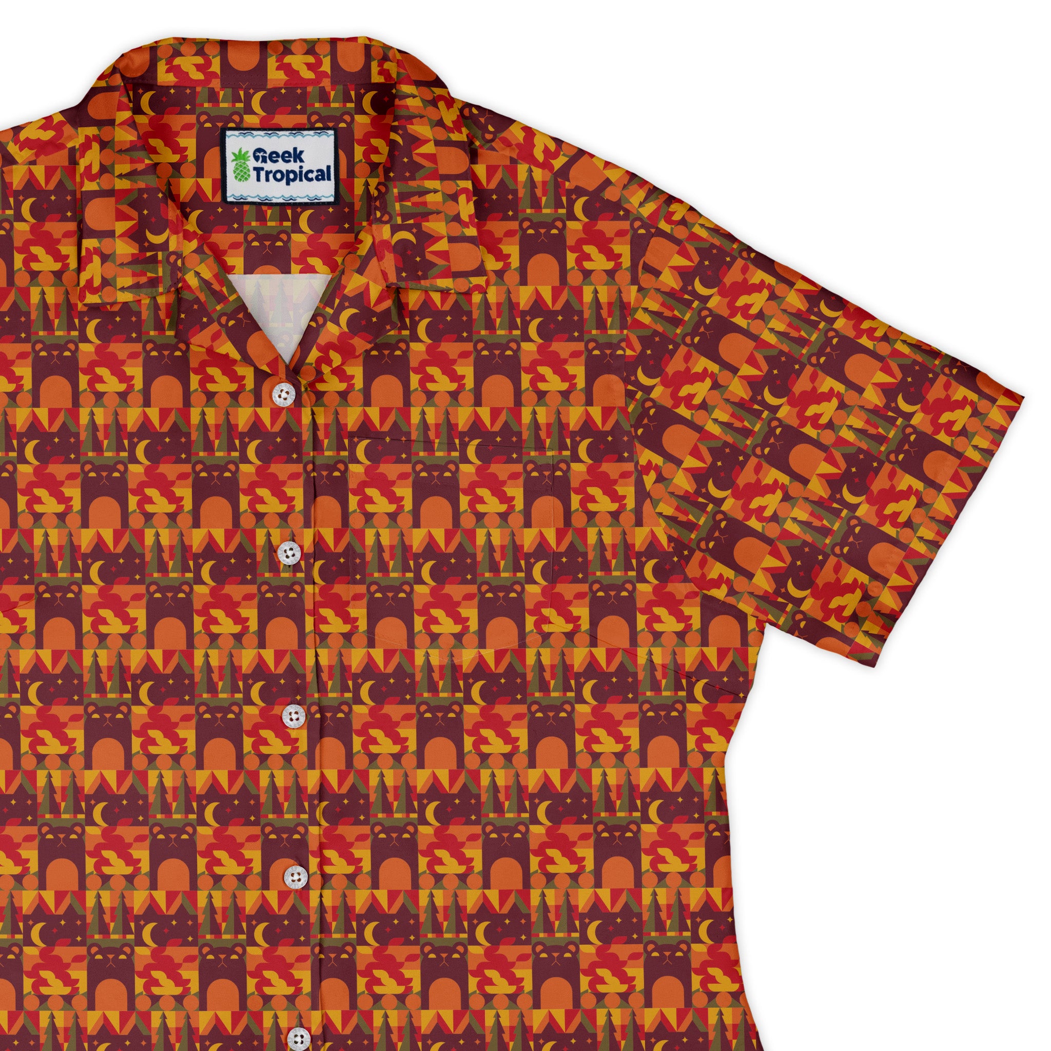 Geometric Bonfire Curvy Button Up Shirt womens top right