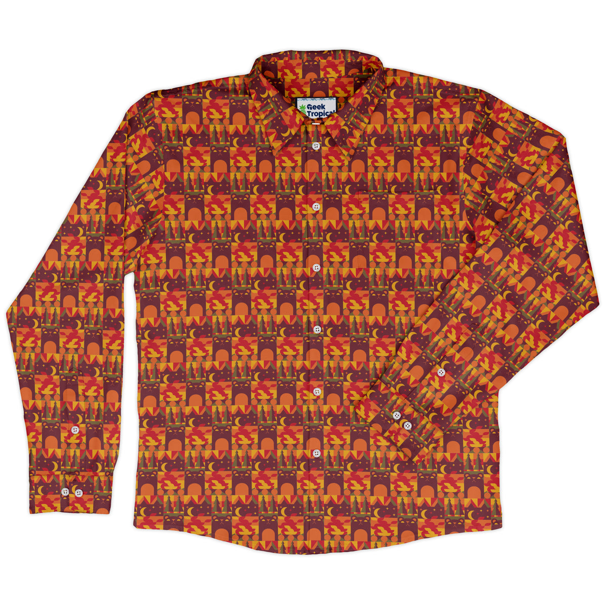 Geometric Bonfire Long Sleeve Button Up Shirt front