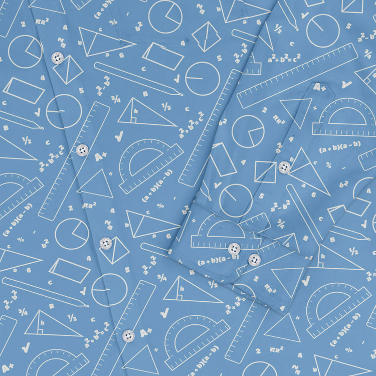 Geometry Blue Math Long Sleeve Button Up Shirt Geek Nerd adult sizing FLOW DESC WRITING mathematics print