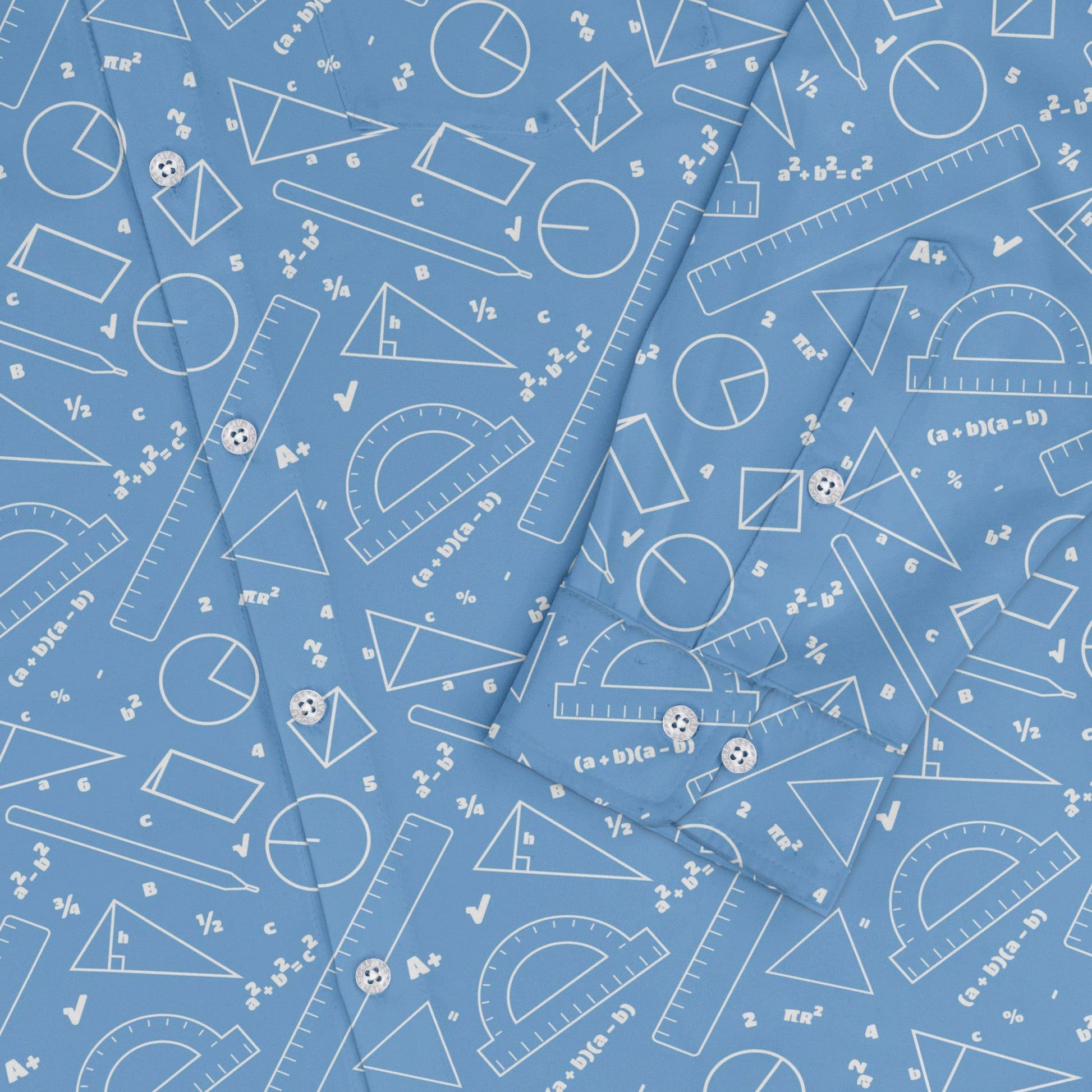 Geometry Blue Math Long Sleeve Button Up Shirt Geek Nerd adult sizing FLOW DESC WRITING mathematics print