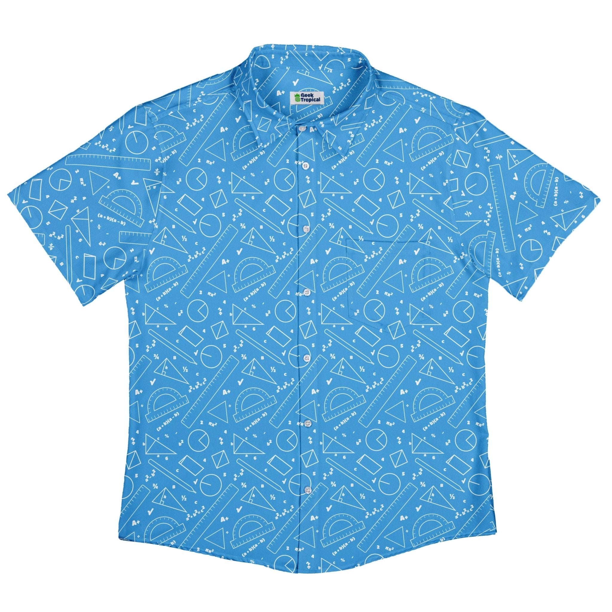 Geometry Blue Math Button Up Shirt - adult sizing - mathematics print -