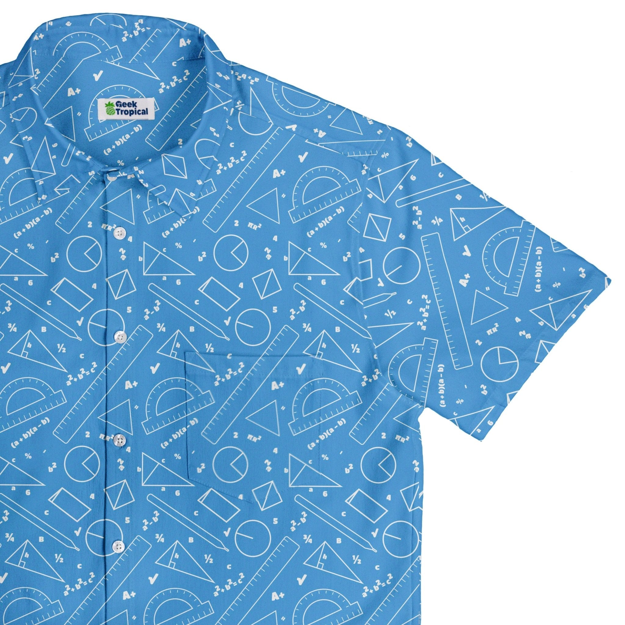 Geometry Blue Math Button Up Shirt - adult sizing - mathematics print -