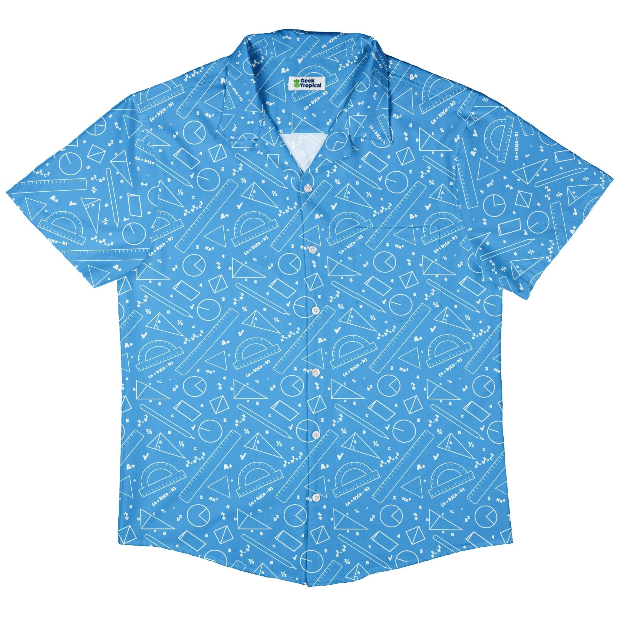 Geometry Blue Math Button Up Shirt - adult sizing - mathematics print -