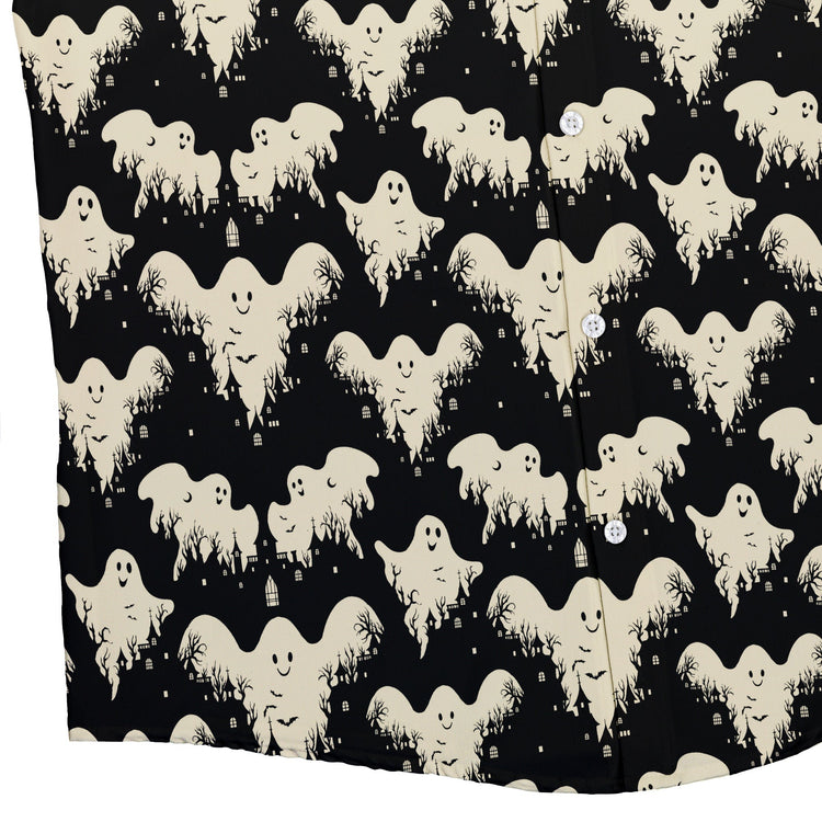 Ghost Castle Button Up Shirt Geek Nerd adult sizing halloween q4