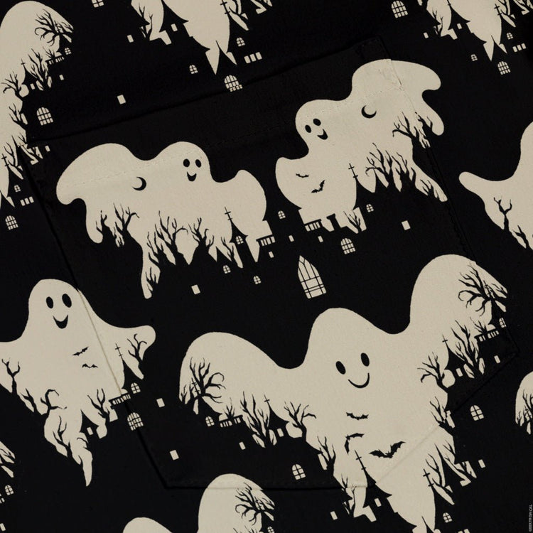 Ghost Castle Button Up Shirt Geek Nerd adult sizing halloween q4