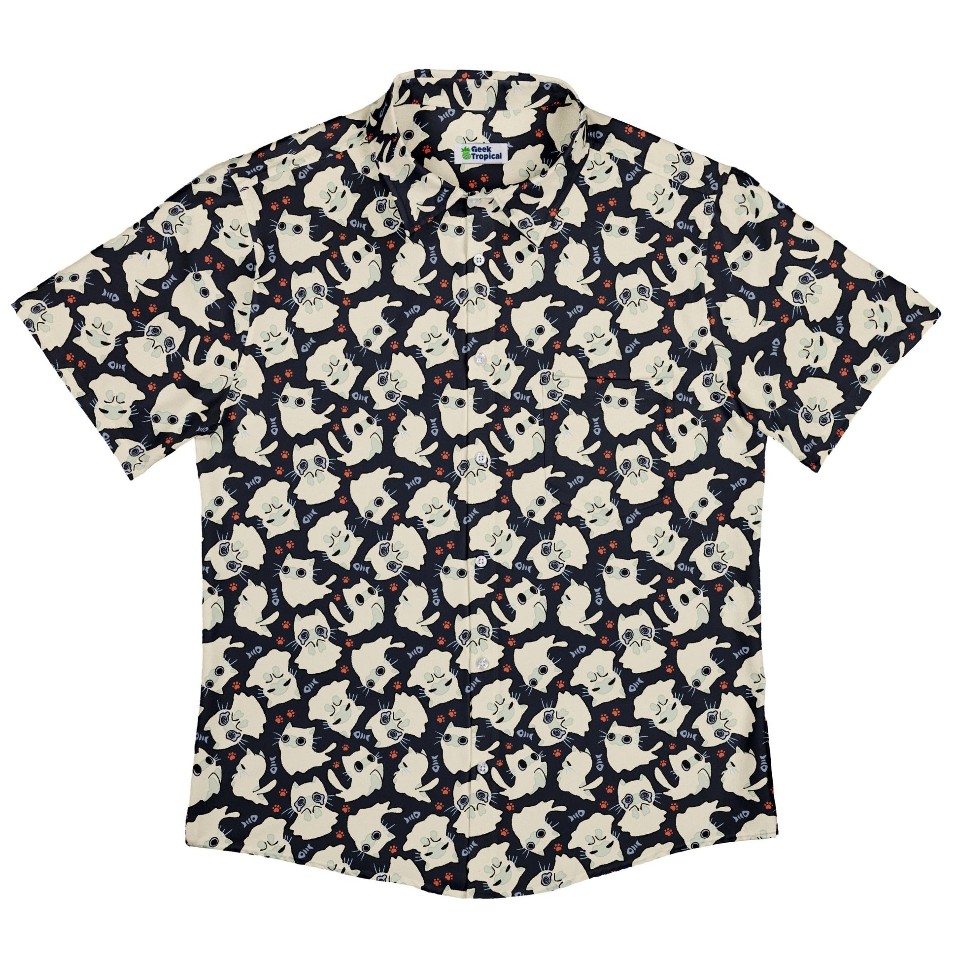 Ghost Cats Button Up Shirt Geek Nerd 0925 adult sizing All Adult Button Up Shirts