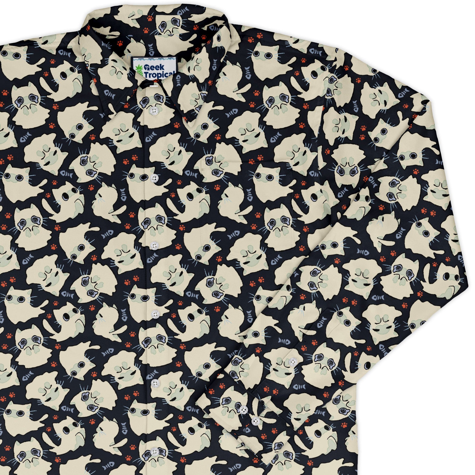 Ghost Cats Long Sleeve Button Up Shirt Geek Nerd 0925 adult sizing All Adult Button Up Shirts