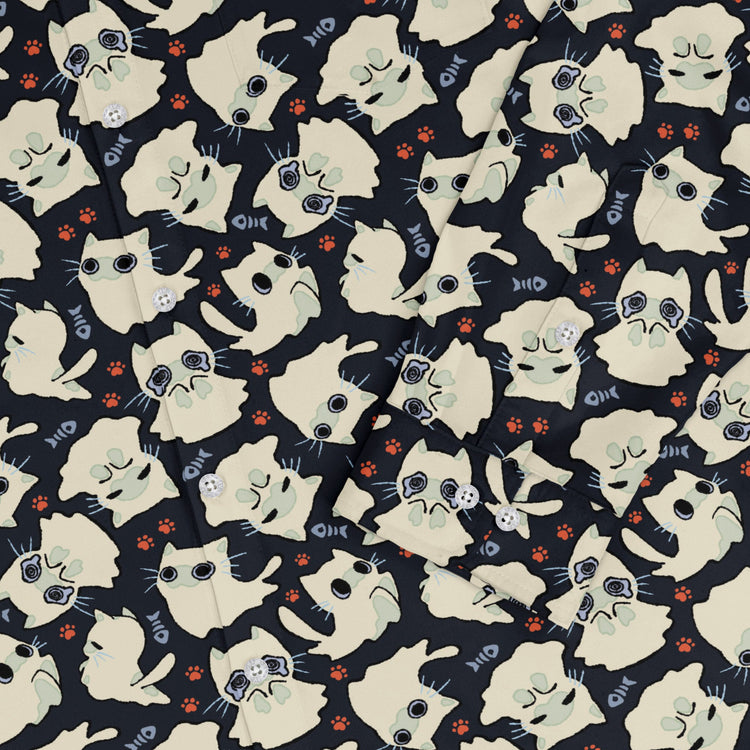 Ghost Cats Long Sleeve Button Up Shirt Geek Nerd 0925 adult sizing All Adult Button Up Shirts