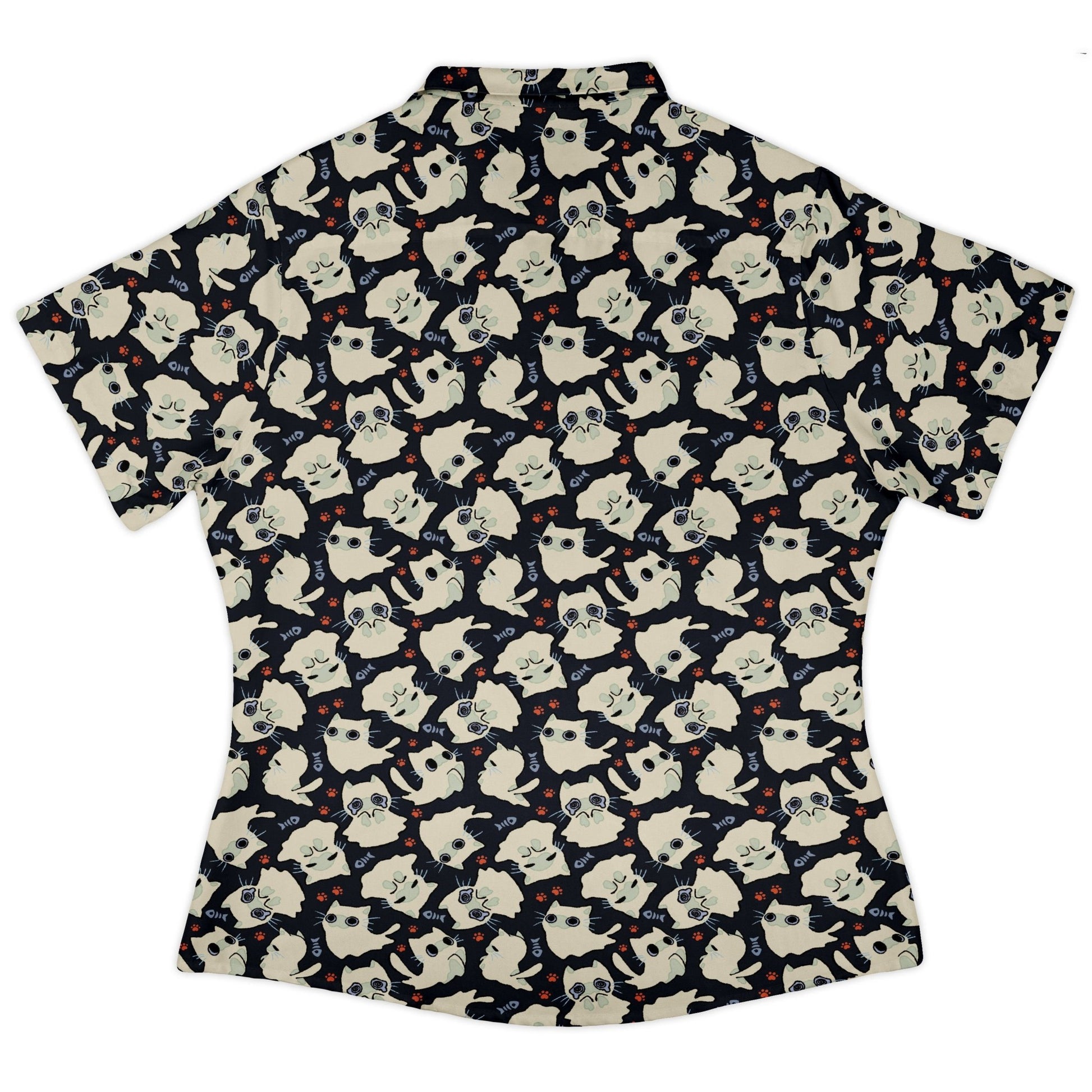 Ghost Cats Curvy Button Up Shirt Geek Nerd 0925 All Adult Button Up Shirts Animal Patterns