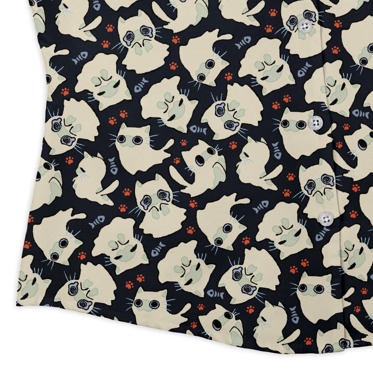 Ghost Cats Curvy Button Up Shirt Geek Nerd 0925 All Adult Button Up Shirts Animal Patterns