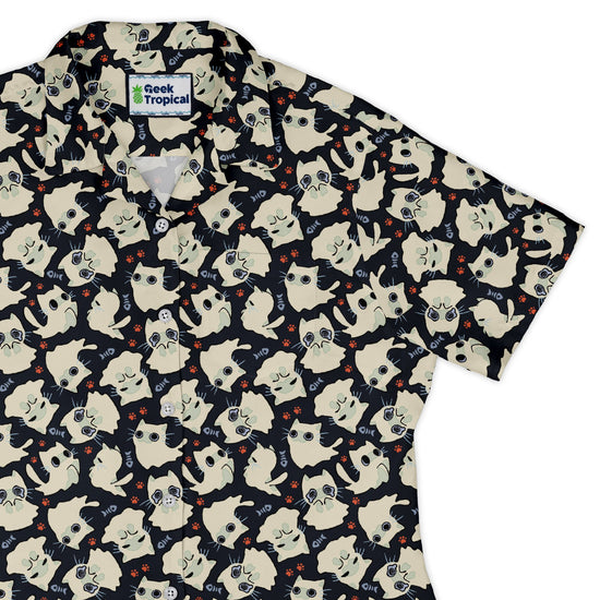 Ghost Cats Curvy Button Up Shirt Geek Nerd 0925 All Adult Button Up Shirts Animal Patterns