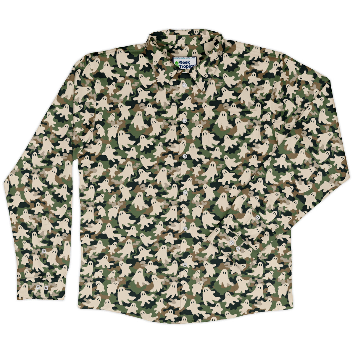 Ghost US Army You Cant See Me Long Sleeve Button Up Shirt front