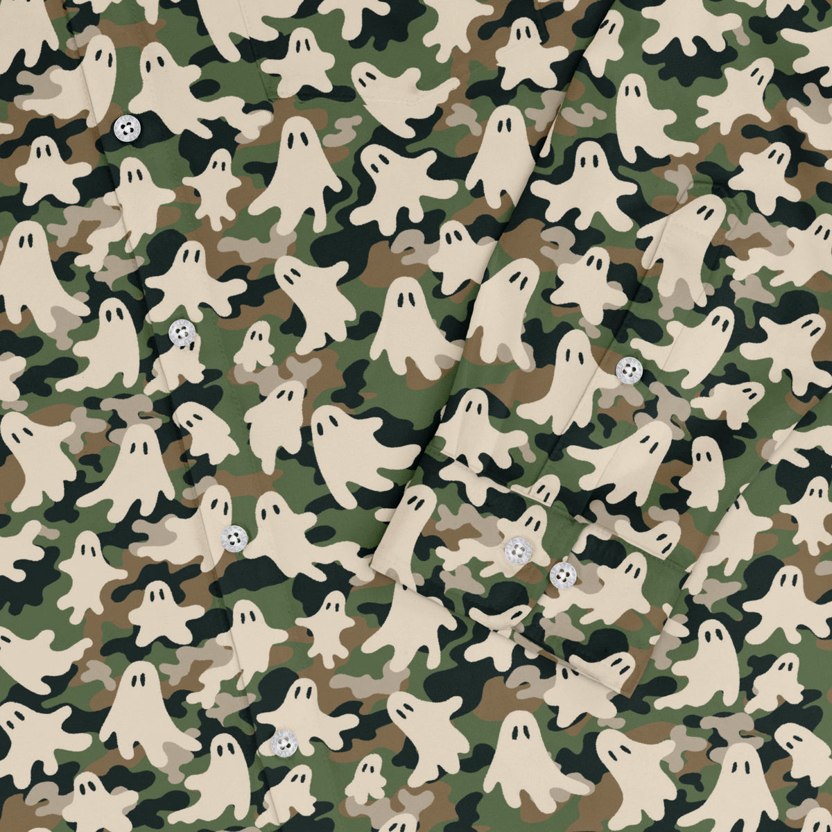 Ghost US Army You Cant See Me Long Sleeve Button Up Shirt sleeve close