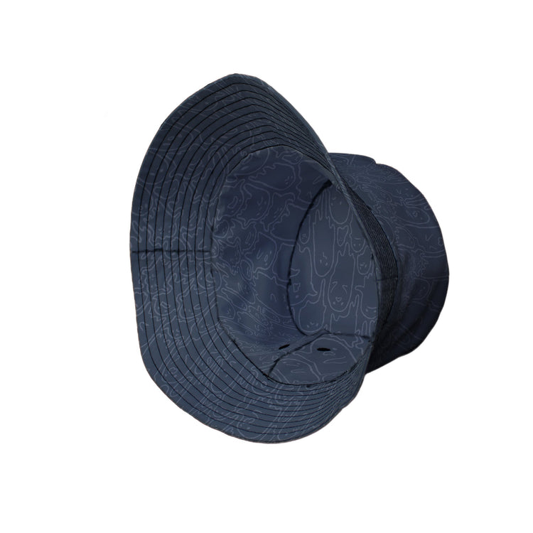 Ghost Wall Charcoal Blue Bucket Hat Geek Nerd 0925 Design by Ardi Tong Fantasy Prints