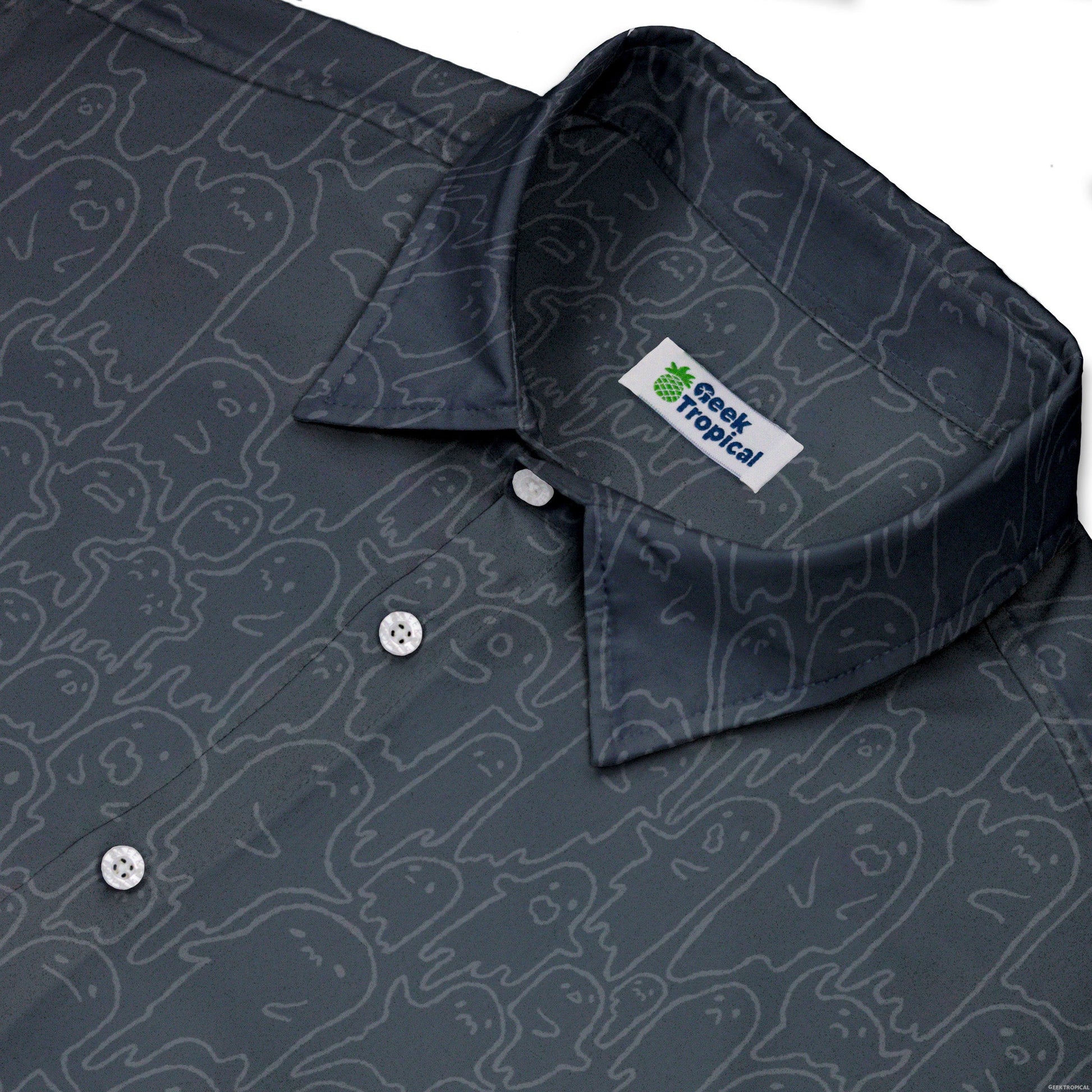 Ghost Wall Charcoal Blue Button Up Shirt Geek Nerd 0925 adult sizing All Adult Button Up Shirts