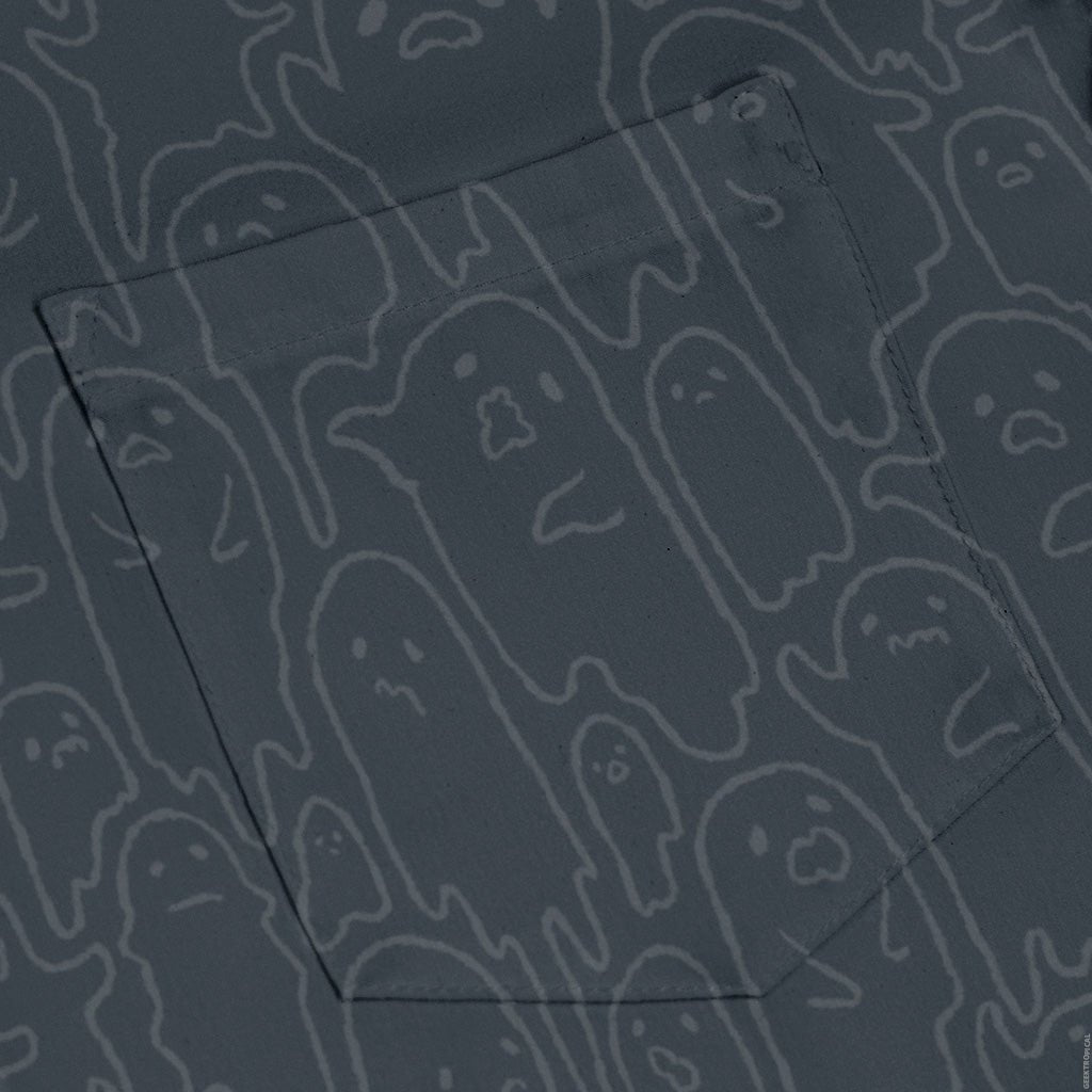 Ghost Wall Charcoal Blue Long Sleeve Button Up Shirt Geek Nerd 0925 adult sizing All Adult Button Up Shirts