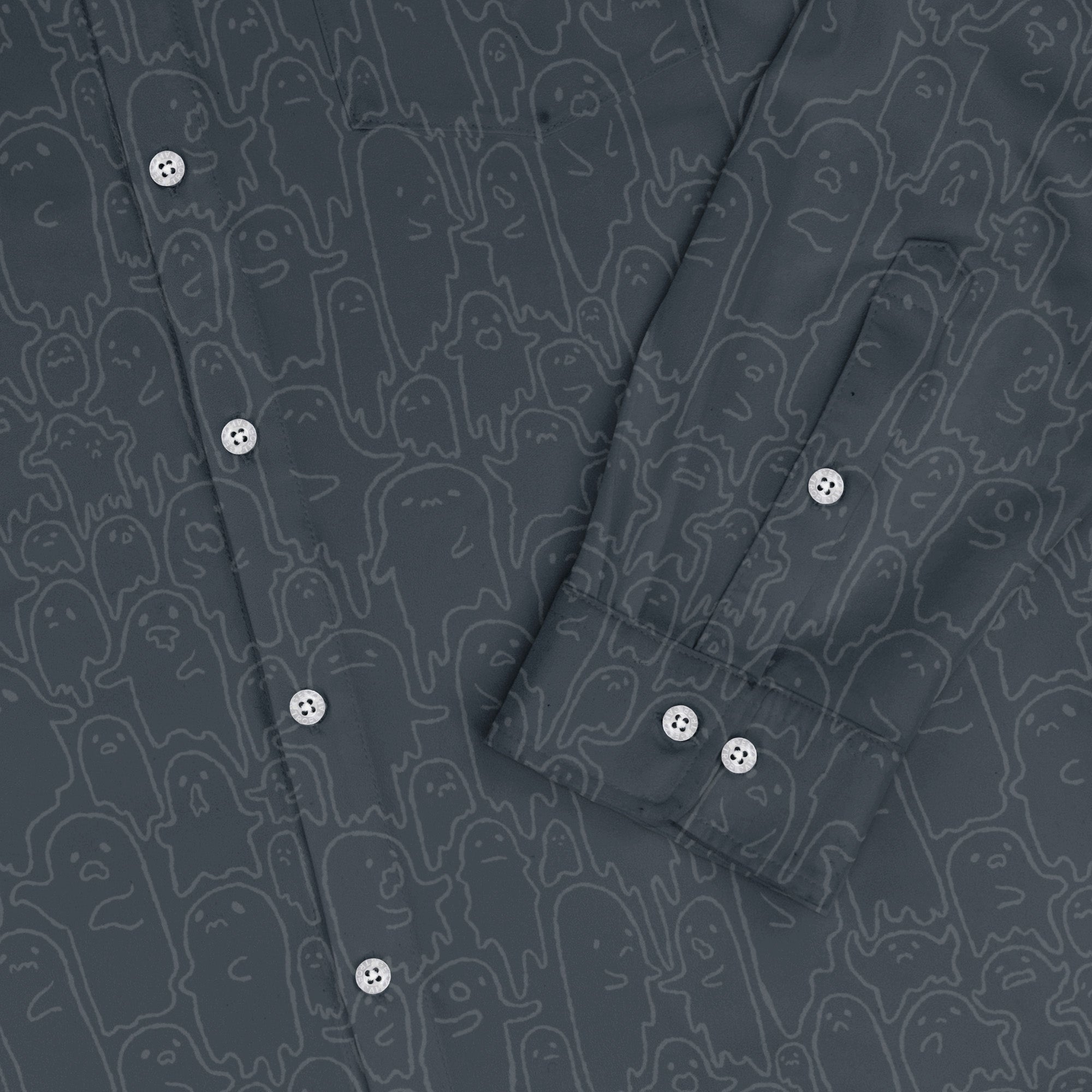 Ghost Wall Charcoal Blue Long Sleeve Button Up Shirt Geek Nerd 0925 adult sizing All Adult Button Up Shirts