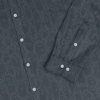 Ghost Wall Charcoal Blue Long Sleeve Button Up Shirt Geek Nerd 0925 adult sizing All Adult Button Up Shirts