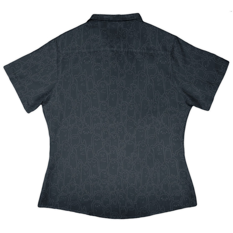 Ghost Wall Charcoal Blue Curvy Button Up Shirt Geek Nerd 0925 All Adult Button Up Shirts Design by Ardi Tong