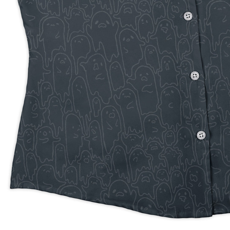Ghost Wall Charcoal Blue Curvy Button Up Shirt Geek Nerd 0925 All Adult Button Up Shirts Design by Ardi Tong