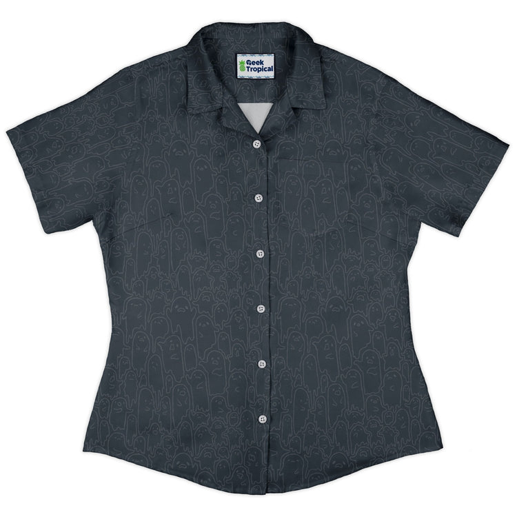 Ghost Wall Charcoal Blue Curvy Button Up Shirt Geek Nerd 0925 All Adult Button Up Shirts Design by Ardi Tong