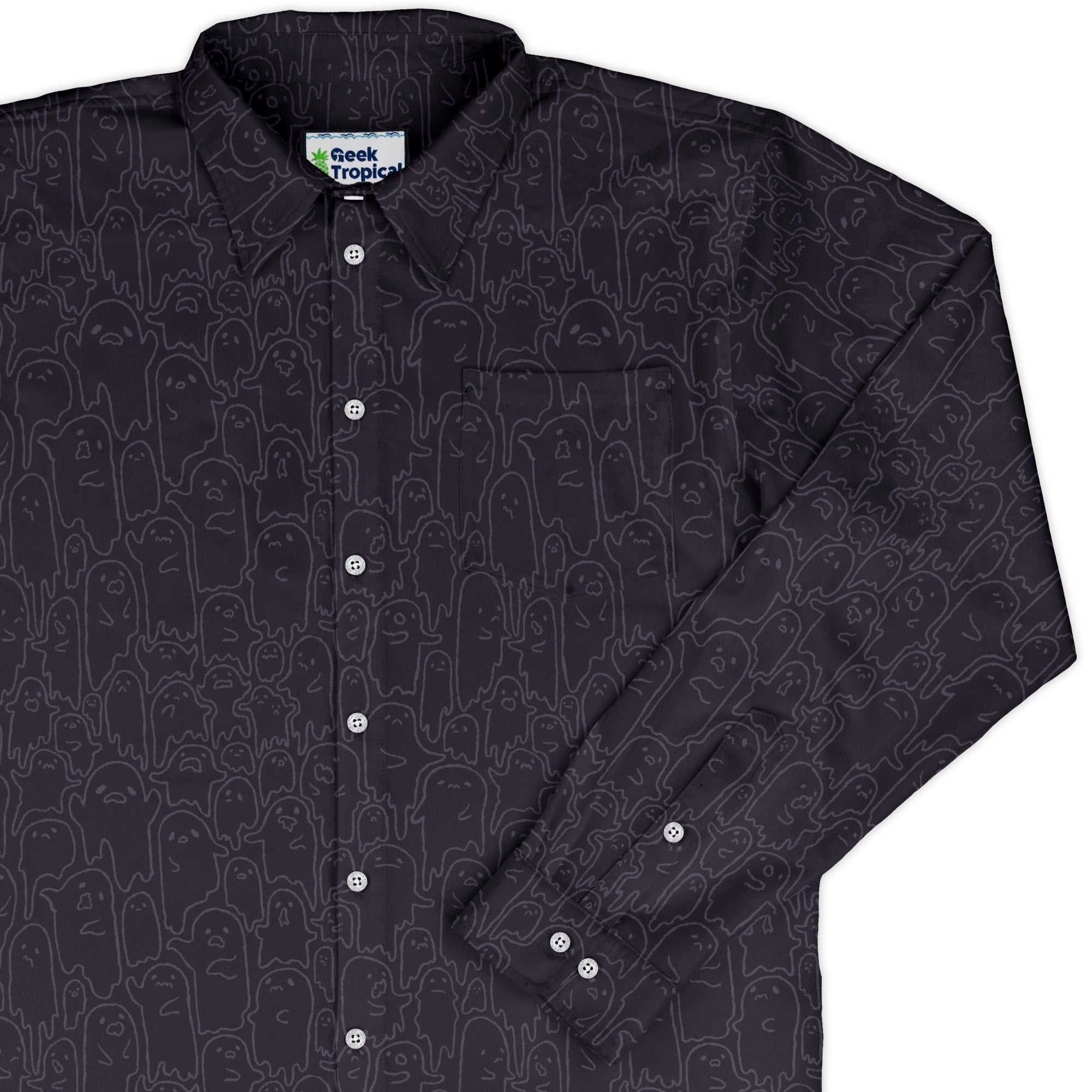 Ghost Wall Purple Long Sleeve Button Up Shirt Geek Nerd 0925 adult sizing All Adult Button Up Shirts
