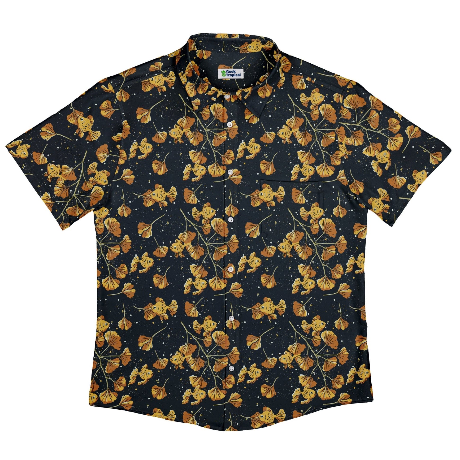 Ginkgo Golden Fish Button Up Shirt Geek Nerd 0925 adult sizing All Adult Button Up Shirts