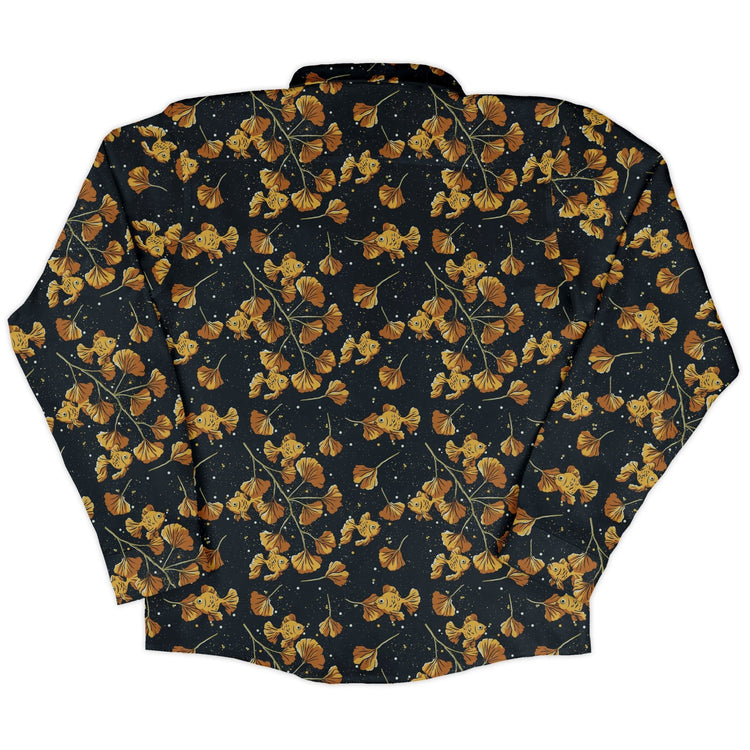 Ginkgo Golden Fish Long Sleeve Button Up Shirt Geek Nerd 0925 adult sizing All Adult Button Up Shirts