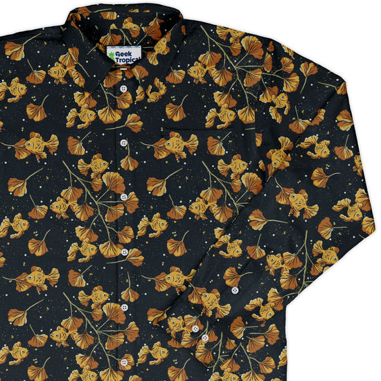 Ginkgo Golden Fish Long Sleeve Button Up Shirt Geek Nerd 0925 adult sizing All Adult Button Up Shirts