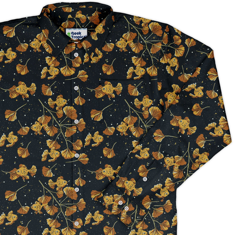 Ginkgo Golden Fish Long Sleeve Button Up Shirt Geek Nerd 0925 adult sizing All Adult Button Up Shirts