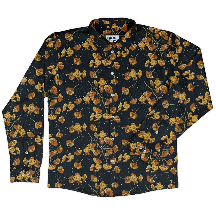 Ginkgo Golden Fish Long Sleeve Button Up Shirt Geek Nerd 0925 adult sizing All Adult Button Up Shirts