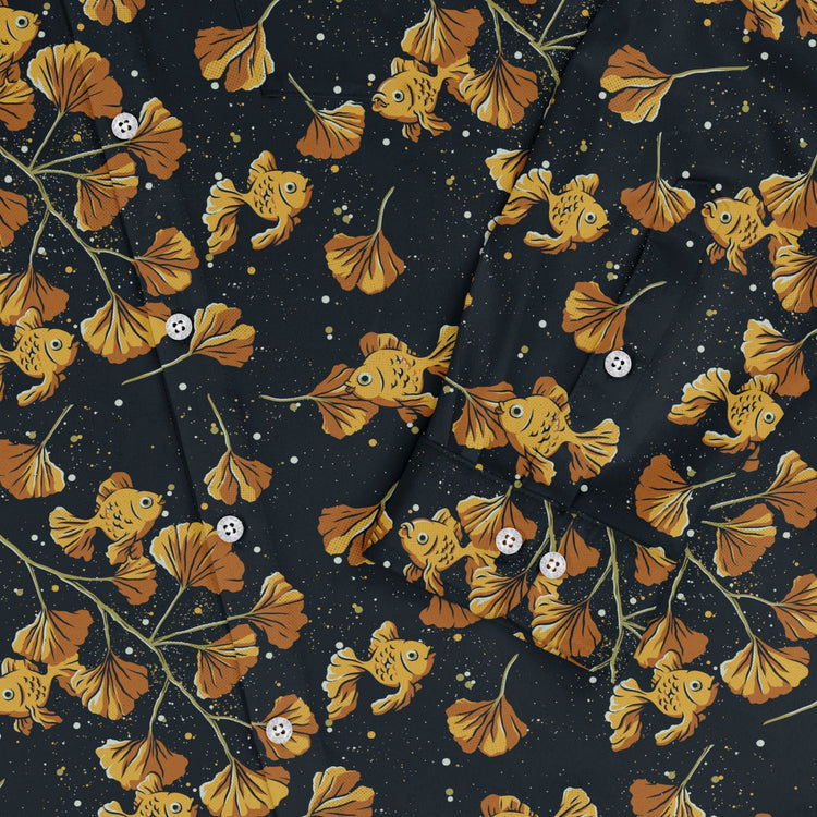 Ginkgo Golden Fish Long Sleeve Button Up Shirt Geek Nerd 0925 adult sizing All Adult Button Up Shirts