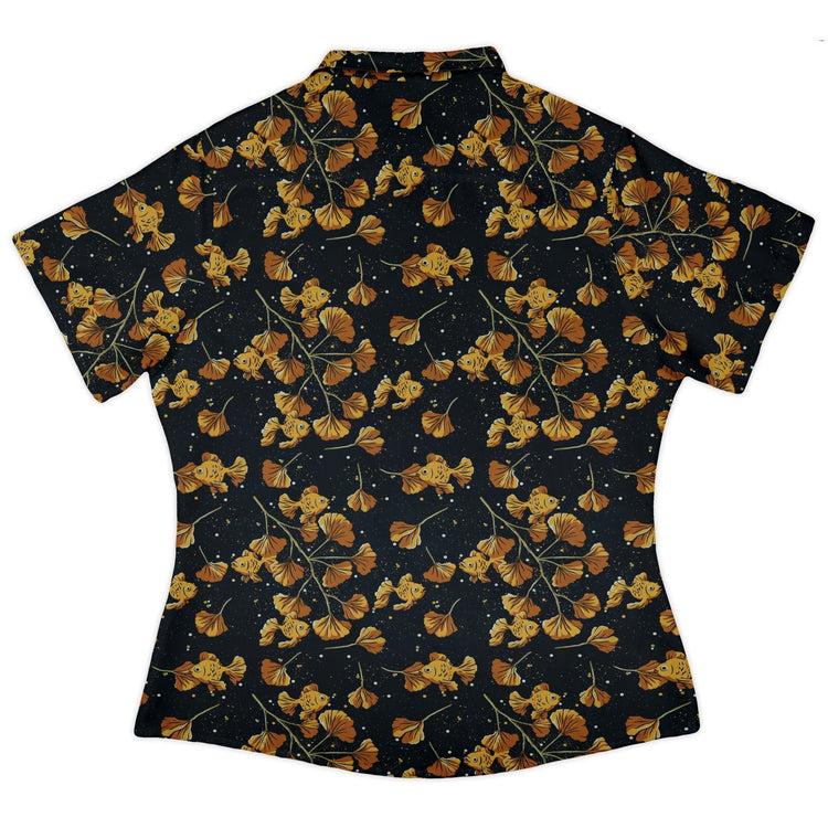 Ginkgo Golden Fish Curvy Button Up Shirt Geek Nerd 0925 All Adult Button Up Shirts Animal Patterns