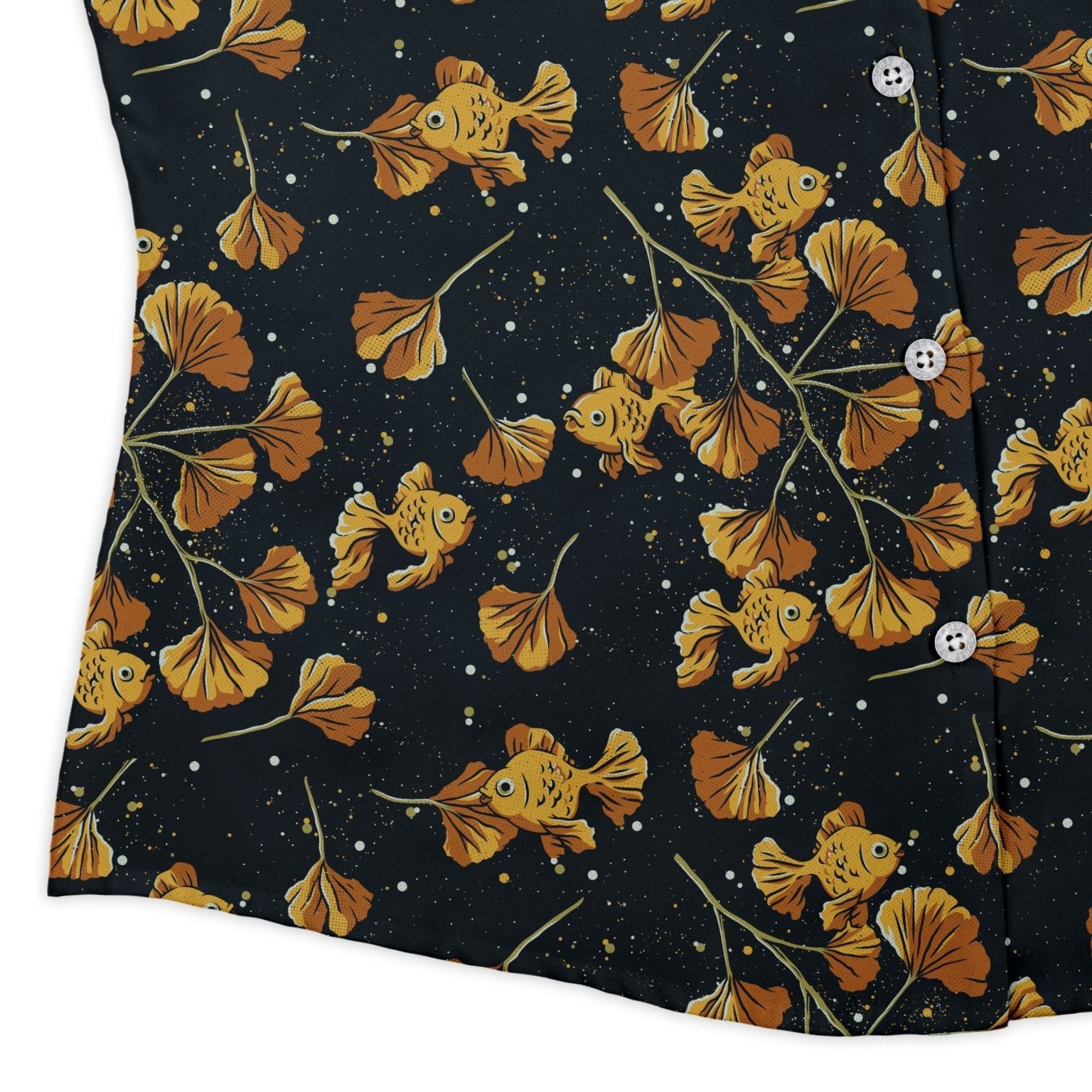 Ginkgo Golden Fish Curvy Button Up Shirt Geek Nerd 0925 All Adult Button Up Shirts Animal Patterns