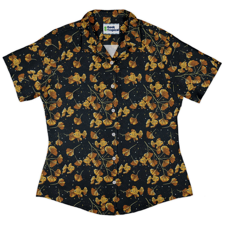 Ginkgo Golden Fish Curvy Button Up Shirt Geek Nerd 0925 All Adult Button Up Shirts Animal Patterns