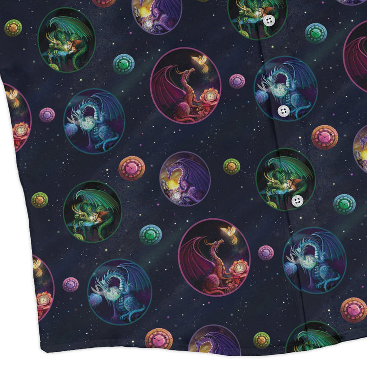 Glimpses in Dragon Time Long Sleeve Button Up Shirt Geek Nerd adult sizing Animal Patterns Designed by Rose Khan