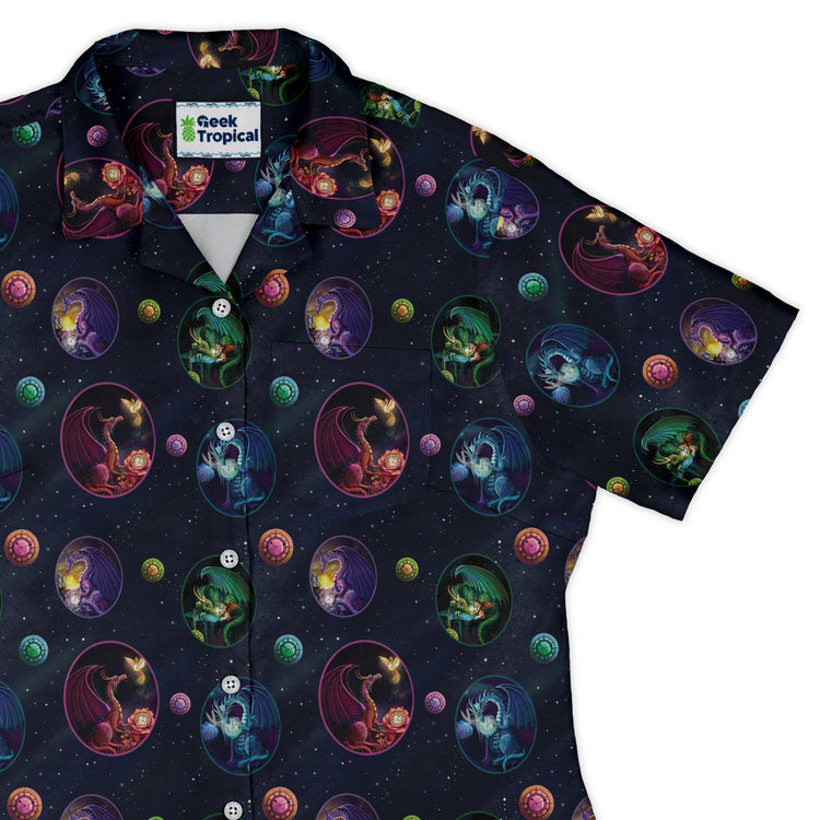 Glimpses in Dragon Time Curvy Button Up Shirt Geek Nerd Animal Patterns Designed by Rose Khan Fantasy Prints