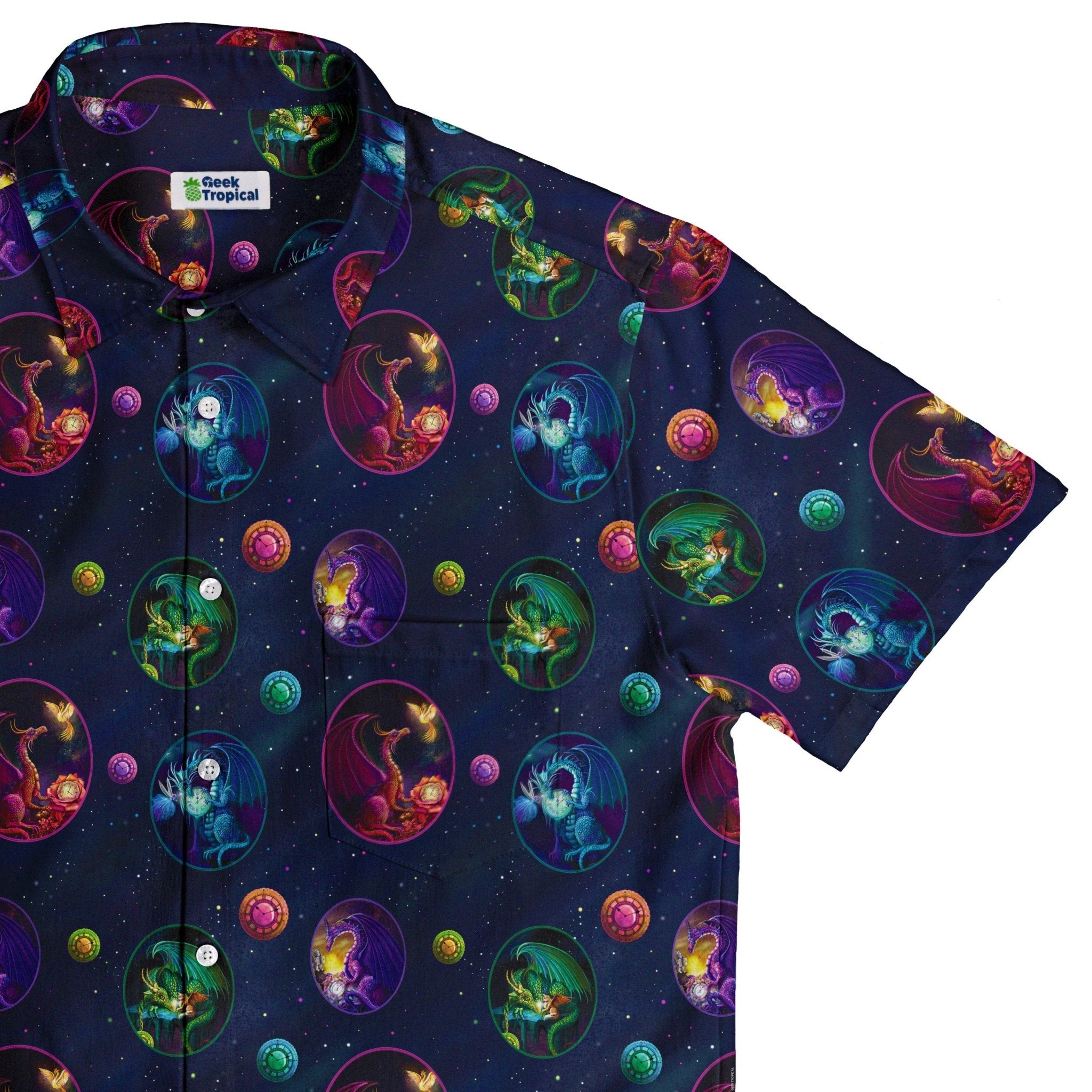 Glimpses in Dragon Time Button Up Shirt - adult sizing - Animal Patterns - Designed by Rose Khan