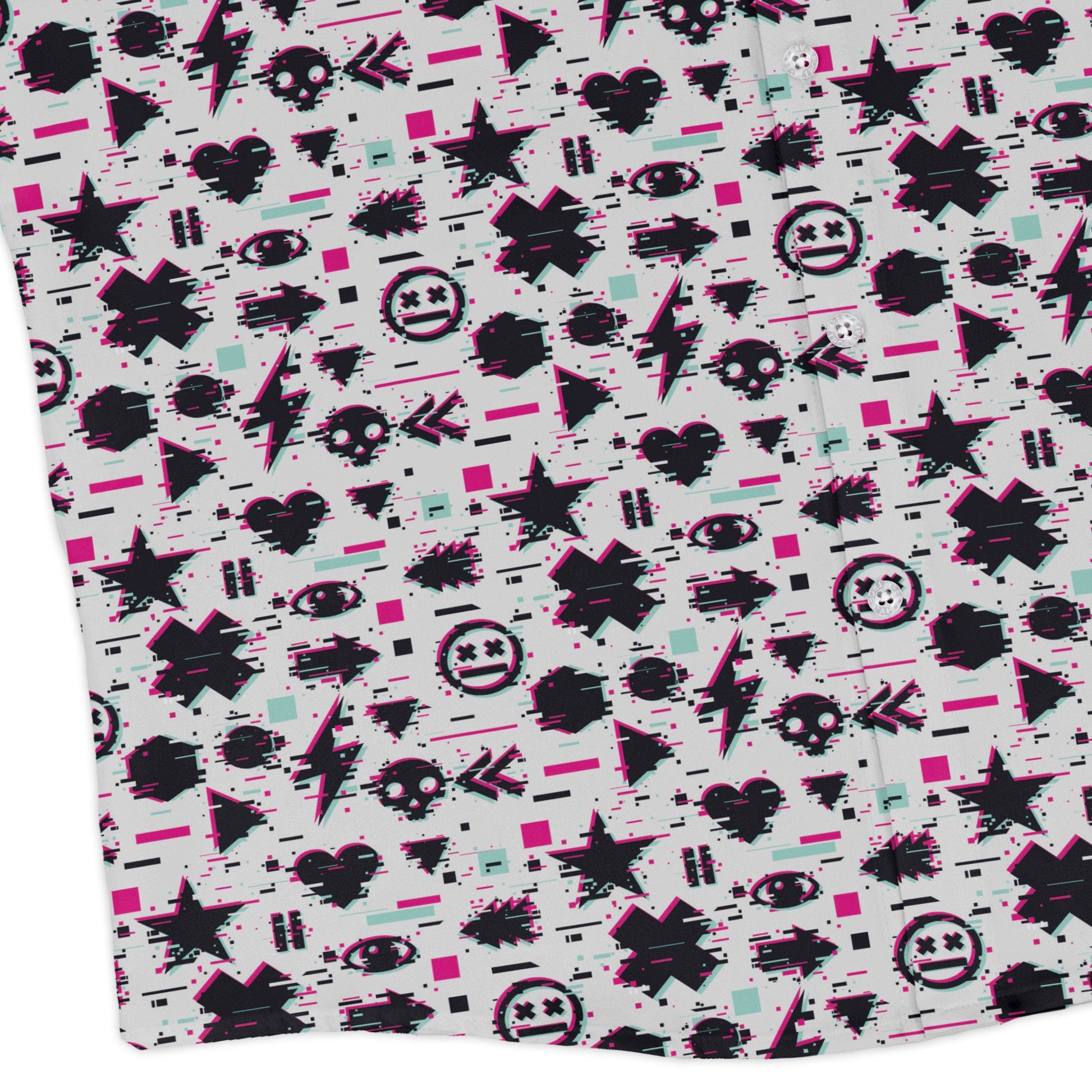 Glitchy Game Effects Video Game Long Sleeve Button Up Shirt Geek Nerd adult sizing FLOW DESC WRITING video game arcade print