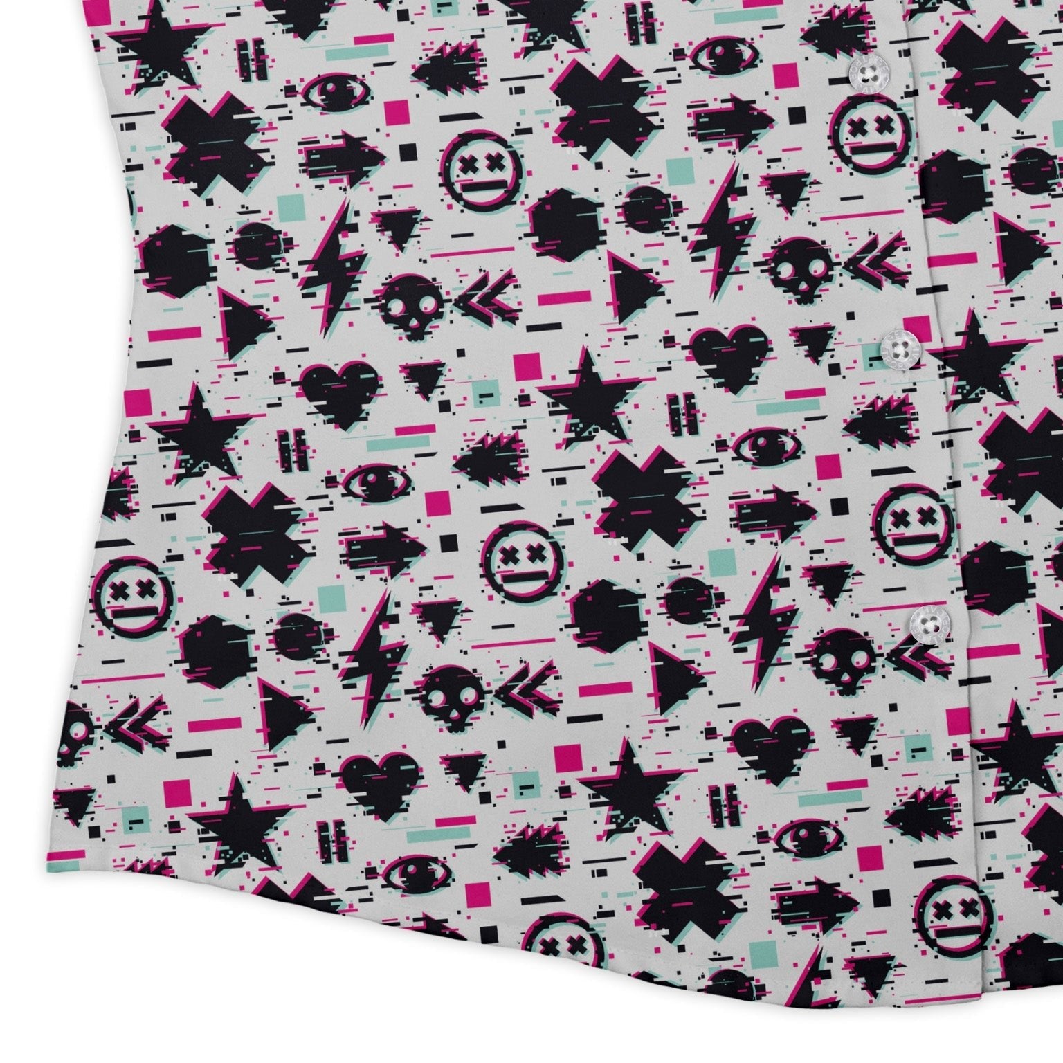 Glitchy Game Effects Video Game Curvy Button Up Shirt Geek Nerd video game arcade print women