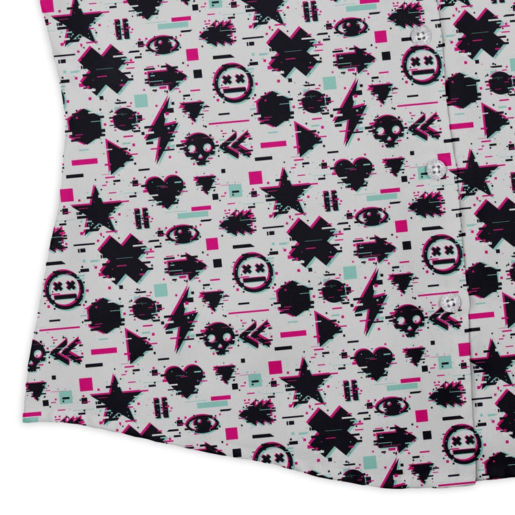 Glitchy Game Effects Video Game Curvy Button Up Shirt Geek Nerd video game arcade print women