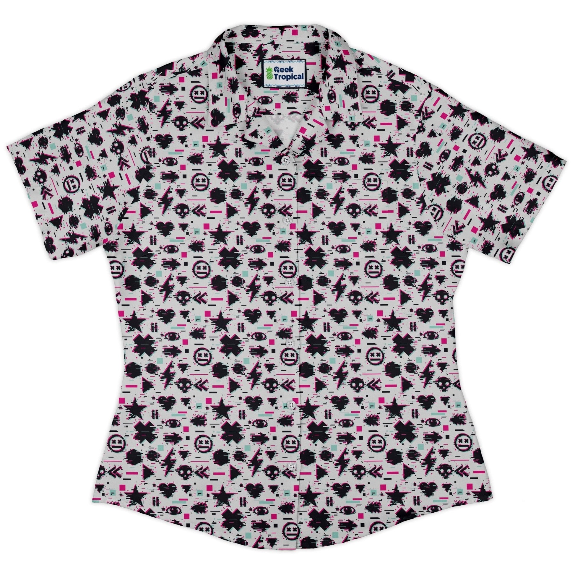 Clearance Ready - to - Ship Glitchy Game Effects Video Game Curvy Button Up Shirt Geek Nerd Clearance NOREVIEW Ready - to - Ship