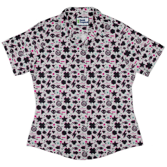 Glitchy Game Effects Video Game Curvy Button Up Shirt Geek Nerd video game arcade print women
