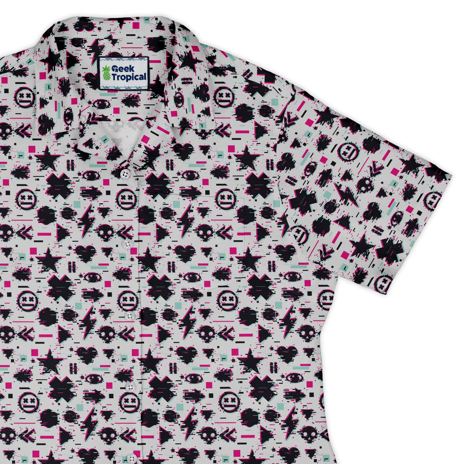 Glitchy Game Effects Video Game Curvy Button Up Shirt